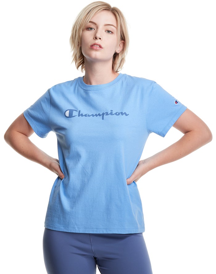 Champion Womens T-Shirt NZ - Classic Light Blue ( 0129-TAJEI )